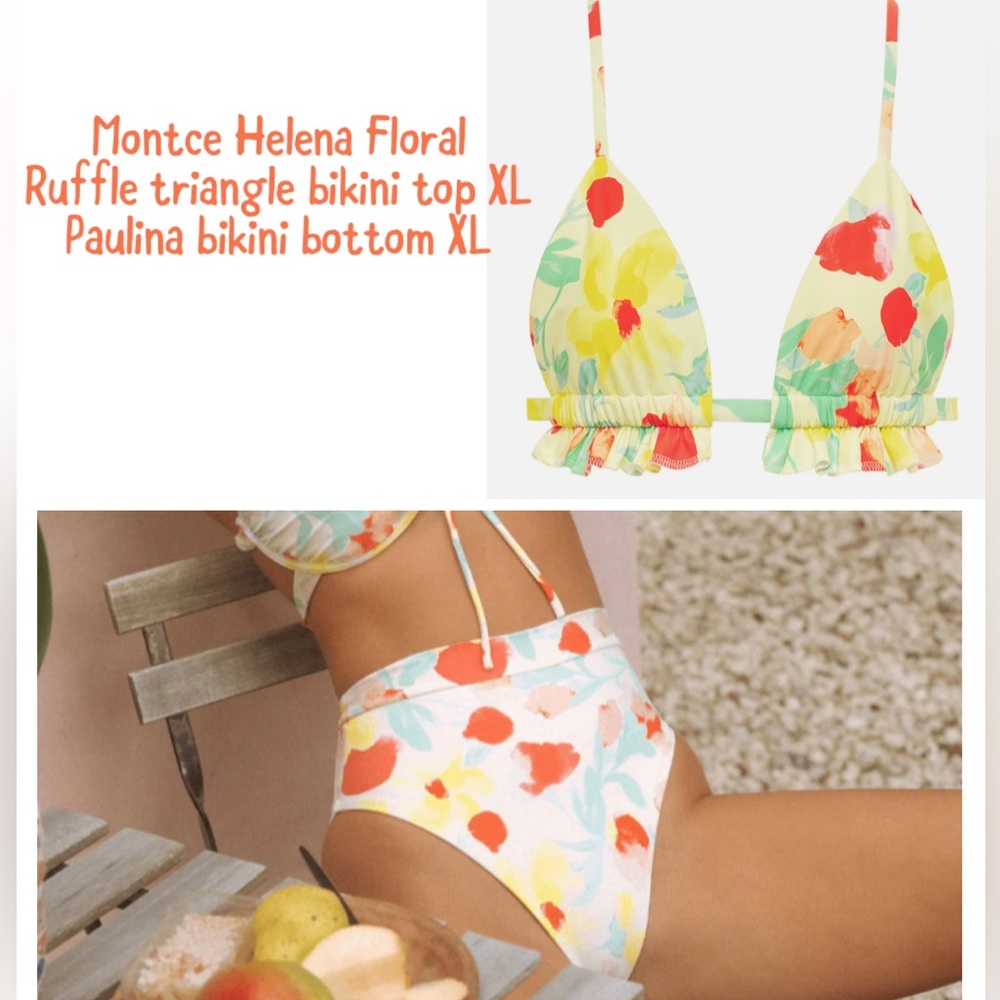 NWOT Montce Helena Floral Ruffle Bikini Top & Paulina Bottom Size XL